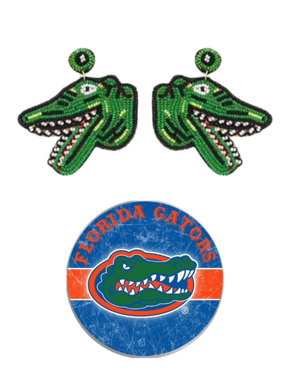 Florida Gators Alligator Seed Beaded Football Fan Gameday Mascot Earrings - Picture 2 of 4